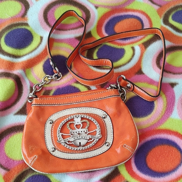Kathy Van Zeeland Orange Vegan Leather Crossbody Bag EUC - Picture 1 of 7